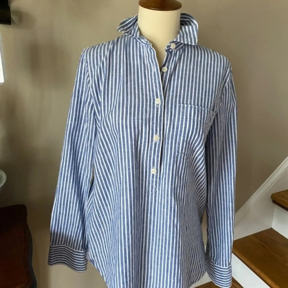 J. Crew Blue Striped Boy Fit Popover Button Down - Picture 2 of 8